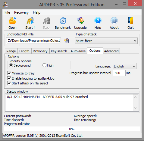 Advanced PDF Password Recovery options