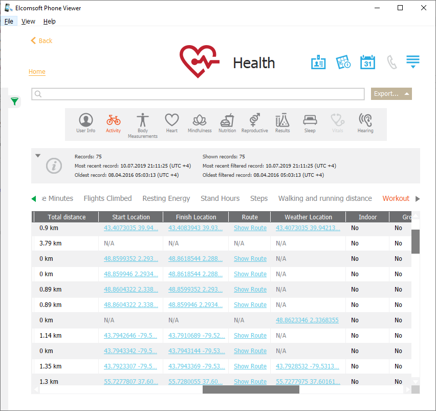 Elcomsoft Phone Viewer: Apple Health